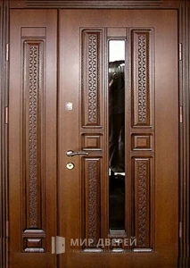 Дверь железная со стеклопакетом и резьбой №81 внешняя